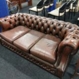 3 SEATER BROWN LEATHER CHESTERFIELD SOFA