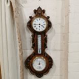 VICTORIAN OAK & CLOCK BAROMETER