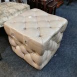 BUTTON BACK CREAM LEATHER FOOTSTOOL