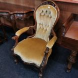 VICTORIAN WALNUT OPEN ARMCHAIR