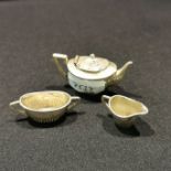 SILVER MINIATURE DOLLS HOUSE TEA SERVICE - 3 PIECES BIRMINGHAM 1907