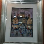 JOHN ORMSBY - WATERCOLOUR - RAINY DAY SHOPPERS 16X12