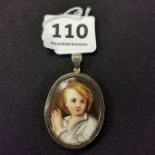 HAND PAINTED MINIATURE ON PORCELAIN IN 9CT GOLD MOUNT