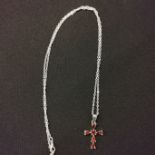 SILVER GARNET SET CROSS ON SILVER CHAIN