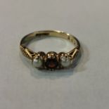 9 CARAT GOLD RUBY & PEARL RING