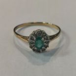 9CT EMERALD AND DIAMOND RING