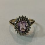 9 CARAT GOLD AMETHYST & DIAMOND RING