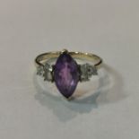 10CT GOLD AMETHYST AND DIAMOND RING