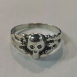 RARE GEORGIAN SILVER AND ROSECUT DIAMOND MOMENTO MORI RING