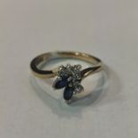 9CT GOLD DIAMOND AND SAPPHIRE RING