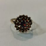 9 CARAT GOLD GARNET CLUSTER RING