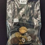 BAG OF COINS AND BADGES