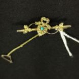 ANTIQUE 15CT GOLD TORQUOISE & SEED PEARL BROOCH