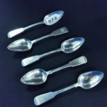 5 ENGLISH SILVER TEASPOONS APPROX 109 GRAMS