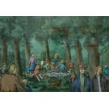 GLADYS MACCABE - OIL ON BOARD - PICNIC IN THE PARK 13.5' X 9.5'