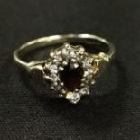 9CT GOLD AND DIAMOND GARNET RING