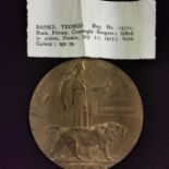 WORLD WAR 1 DEATH PENNY/PLAQUE IN ORIGINAL CARD ENVELOPE, IRISH SOLDIER, CONNAUGHT RANGERS