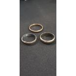 2 9CT GOLD RINGS (APPROX 3 GRAMS) AND ONE 18CT GOLD BAND (APPROX 4 GRAMS)