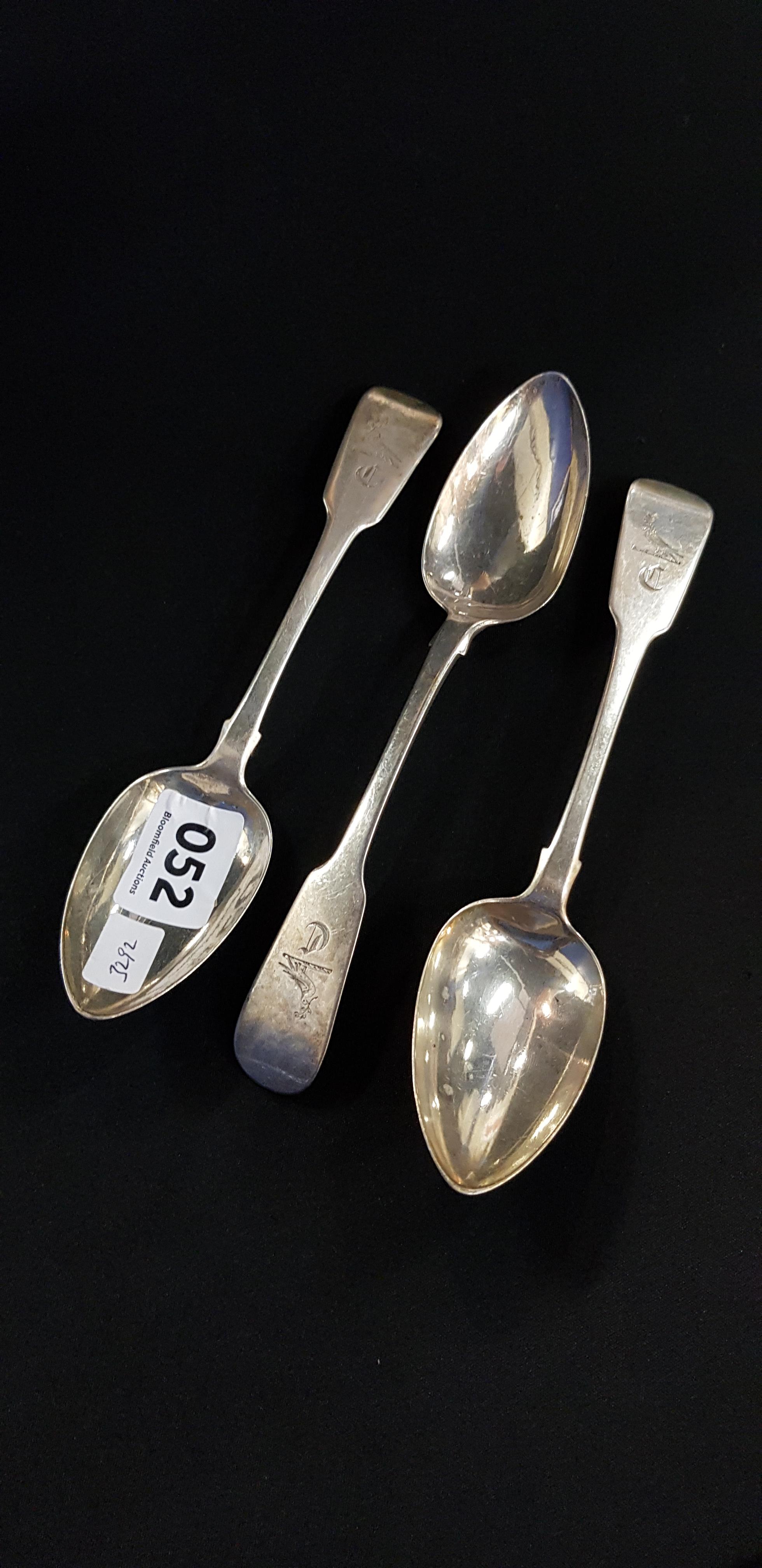 3 IRISH SILVER RAT-TAILED DESSERT SPOONS 1825/26 APPROX 120 GRAMS