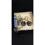 4 LOYALIST BADGES AND POLICE WHISTLE