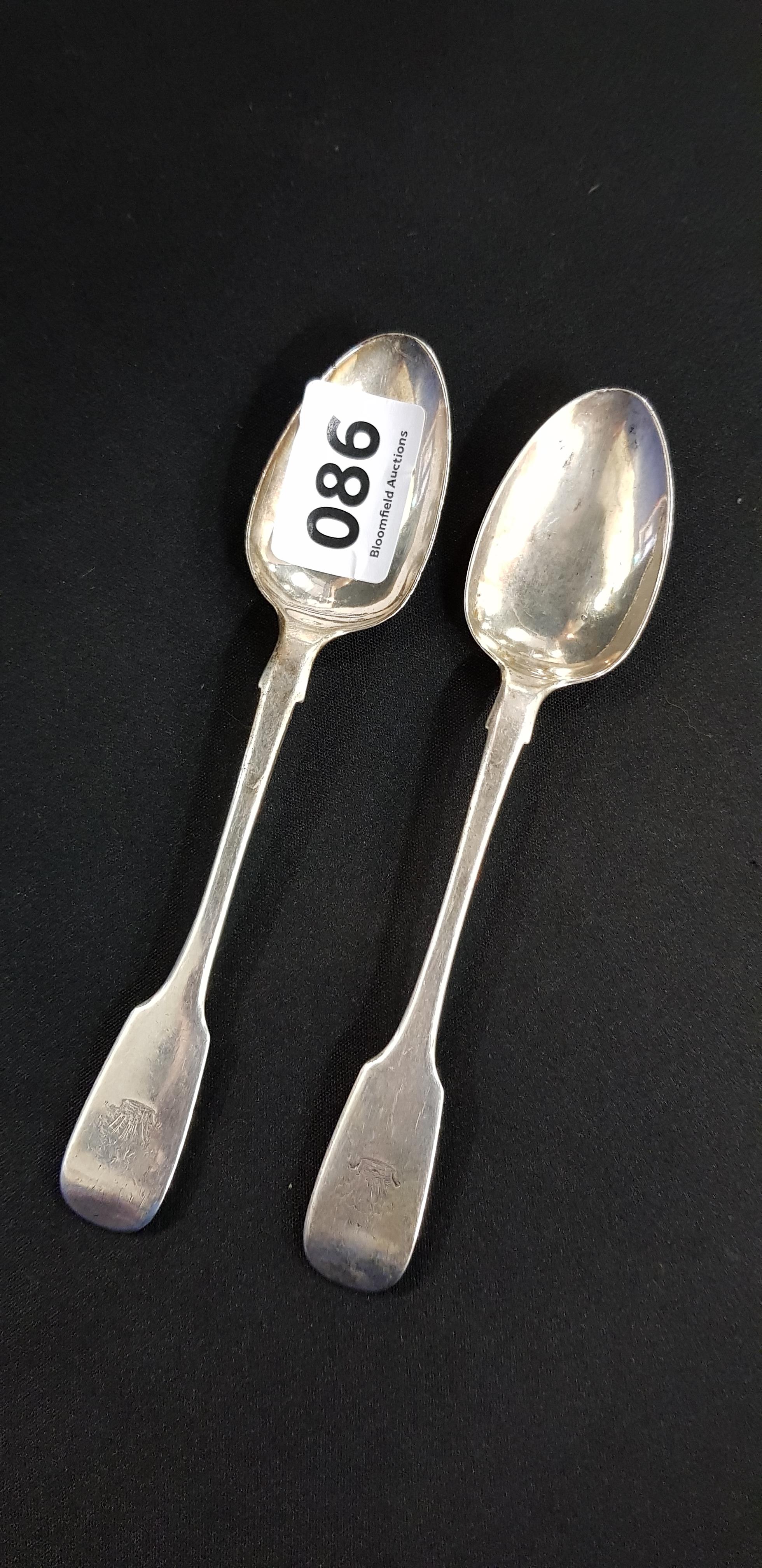 2 IRISH SILVER TEASPOONS - DUBLIN 1867/68 APPROX 49 GRAMS