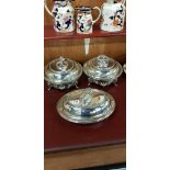 3 ANTIQUE HEAVY PLATED ENTREE DISHES