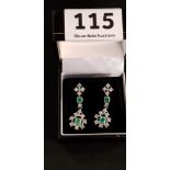 18CT GOLD EMERALD AND DIAMOND (1 CARAT) DROP EARRINGS