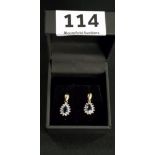 PAIR OF 9CT GOLD SAPPHIRE AND DIAMOND EARRINGS