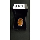 SILVER AND AMBER RING