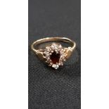 9CT GOLD AND DIAMOND GARNET RING