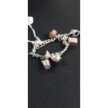 SILVER CHARM BRACELET WITH HEART PADLOCK, CATCH AND CHARMS