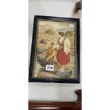 ANTIQUE FRAMED WATERCOLOUR GIRL WITH DEER