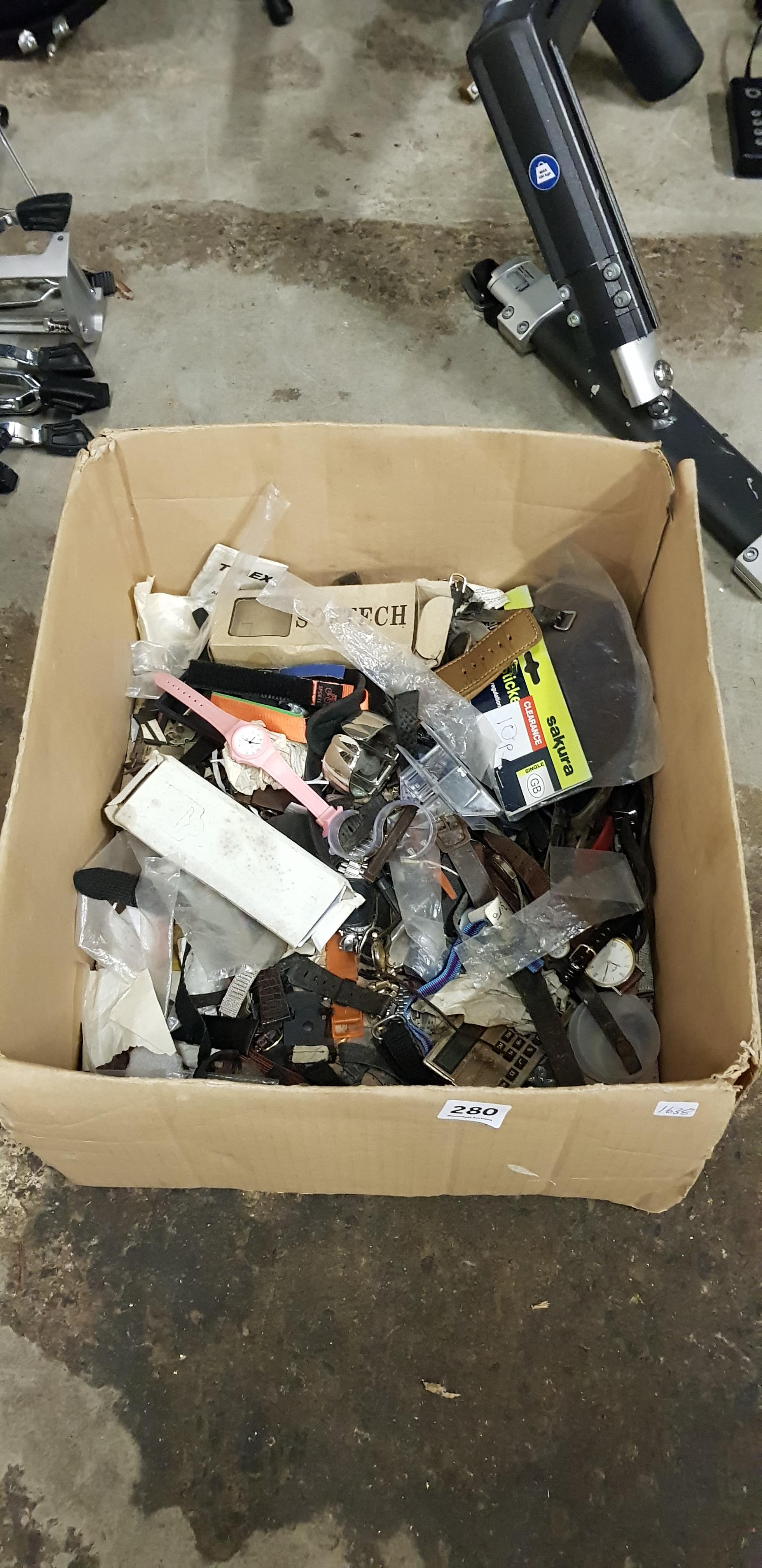 BOX OF OLD WATCH PARTS