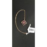 ANTIQUE 9CT GOLD PINK STONE AND SEED PEARL PENDANT ON 9CT GOLD CHAIN