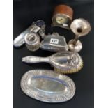 4 ITEMS OF OLD SILVER AND 3 PLATED ITEMS