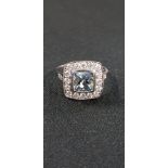 PLATINUM AQUAMARINE (1.5CT) AND DIAMOND (0.7CT) RING