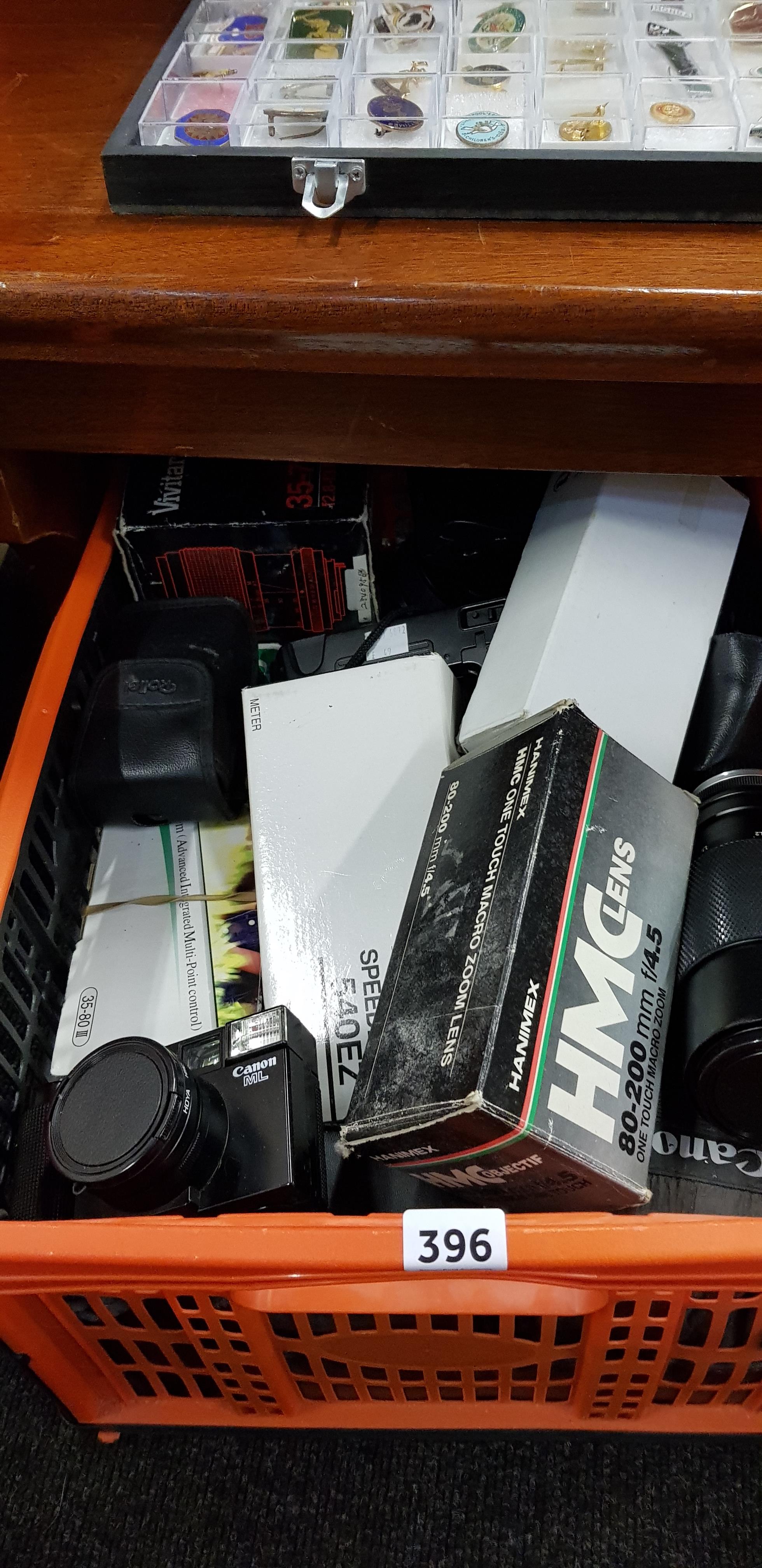 BOX OF CAMERAS AND LENSES