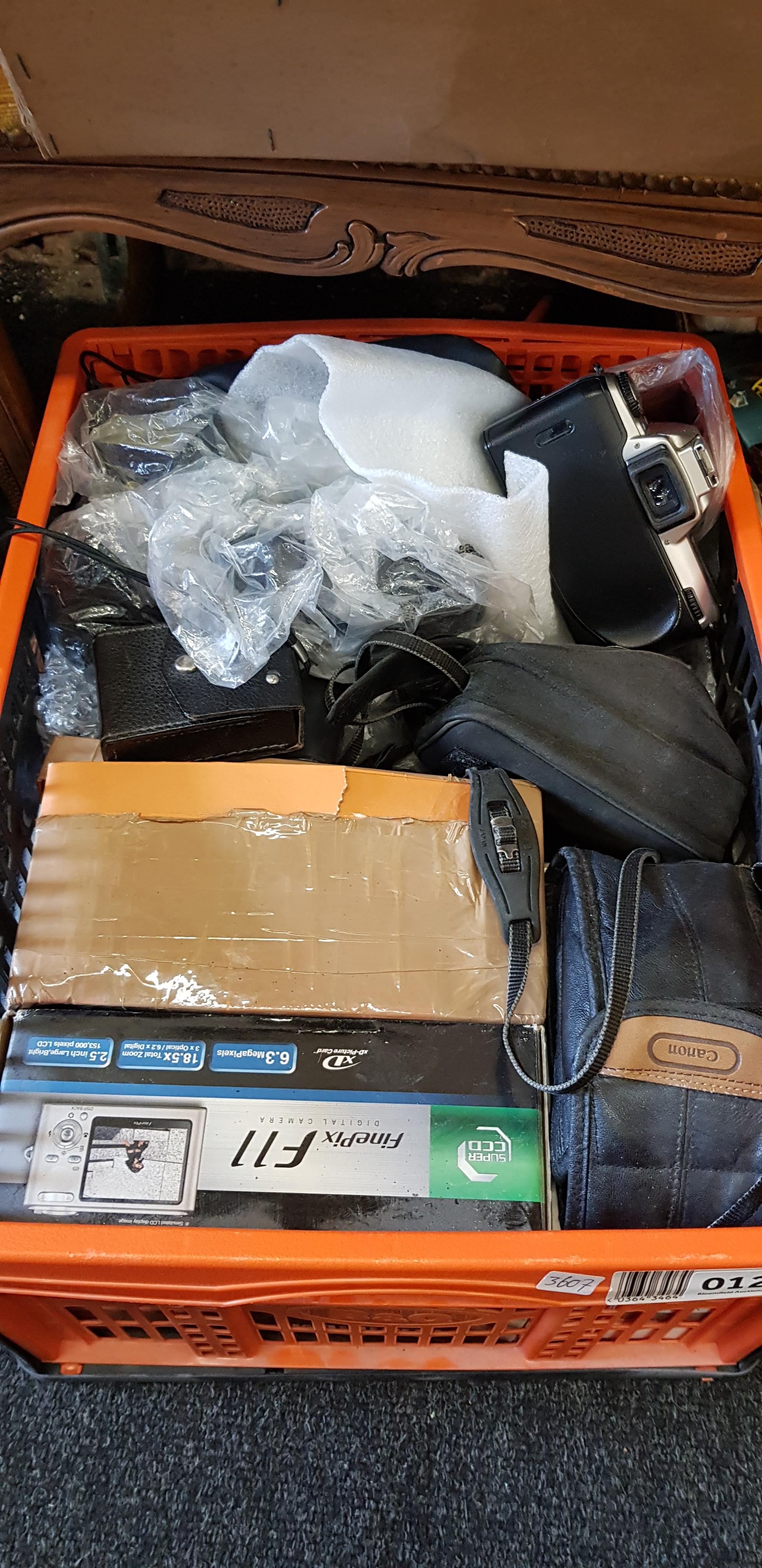 BOX OF CAMERAS AND LENSES