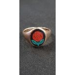 GENTS HEAVY 9CT GOLD AND ENAMEL RING