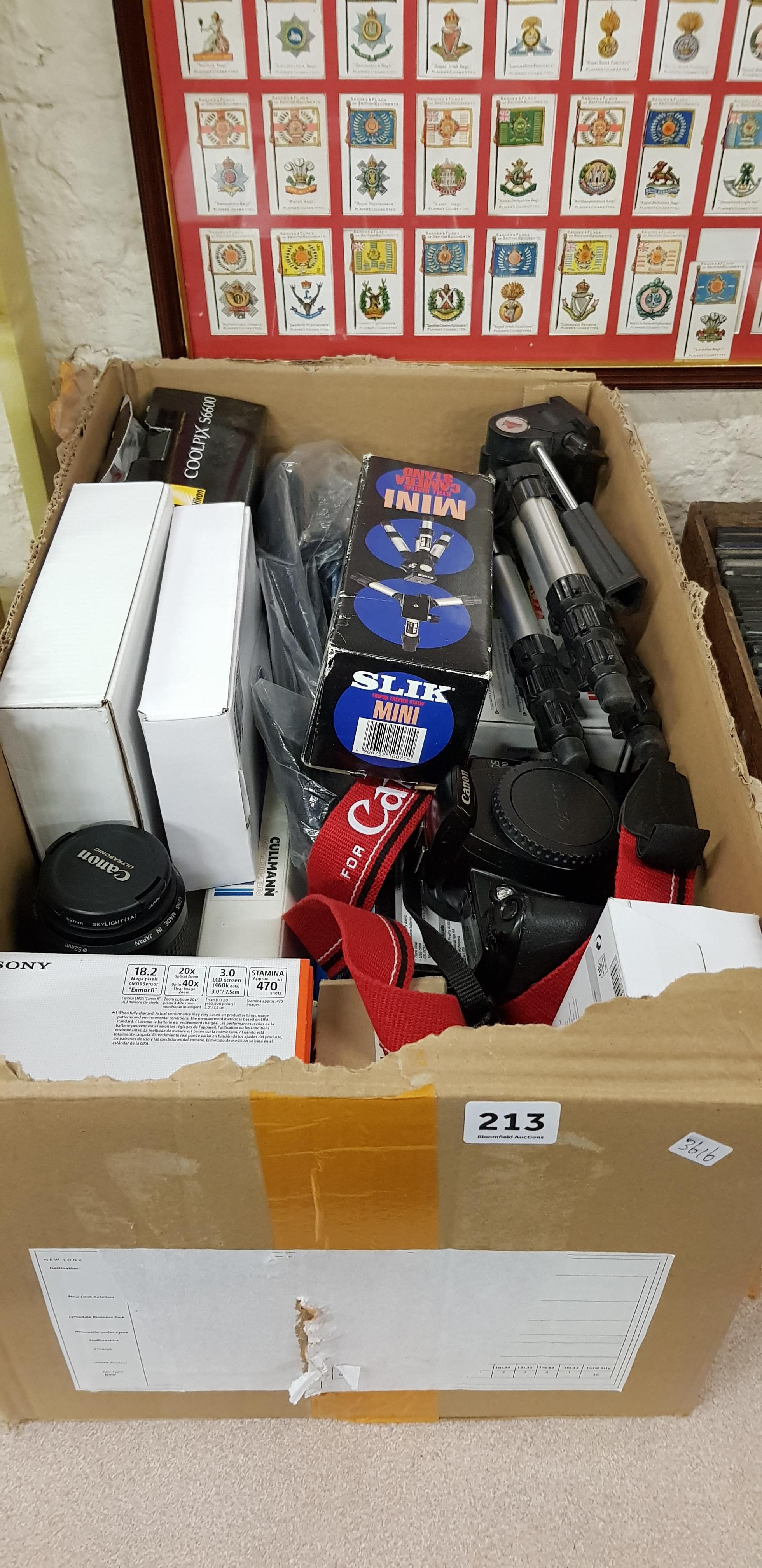 BOX OF CAMERAS AND LENSES