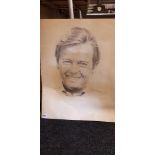 AUTOGRAPHED ROGER MOORE PENCIL DRAWINGS