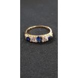 18CT GOLD ANTIQUE SAPPHIRE AND DIAMOND 5 STONE RING