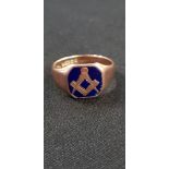 ANTIQUE 9CT ROSE GOLD AND ENAMEL MASONIC RING