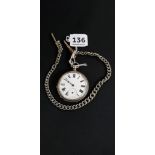 SILVER POCKET WATCH STAMPED 800 ON WATCH CHAIN