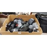 LARGE BOX LOT OF CAMERAS AND LENSES