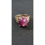 9CT GOLD DIAMOND AND STAR OF AMETHYST RING