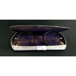 PAIR OF CASED 1930'S FLAT EDGED CIRCULAR FRAMED FAUX TORTOISESHELL CELLULOID SPECTACLES WITH GOLD