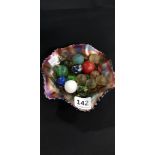 VINTAGE CARNIVAL GLASS BOWL AND MARBLES