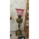 VICTORIAN RUBY OIL LAMP AND SHADE