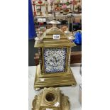 ANTIQUE FRENCH BRASS AND PORCELAIN MANTLE CLOCK
